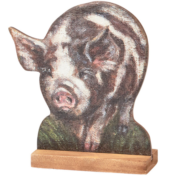 Decorative Double Sided Wooden Stand Up Decor Sign - Farmhouse Kune Kune Pig 5.5 Inch from Primitives by Kathy