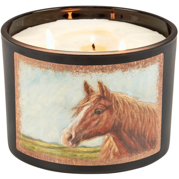 Horse Lover 3 Wick Jar Candle - Brown Horse In Field - Cedar Scent - 14 Oz - Western Collection from Primitives by Kathy