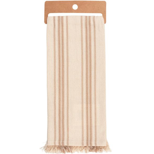 Cream Striped Cotton Kitchen Dish Towel With Fringe - Farmhouse Dairy Cow 20x28 from Primitives by Kathy