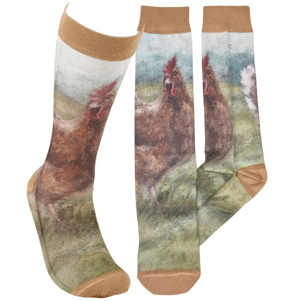Colorfully Printed Cotton Novelty Socks - Farmhouse Chicken from Primitives by Kathy