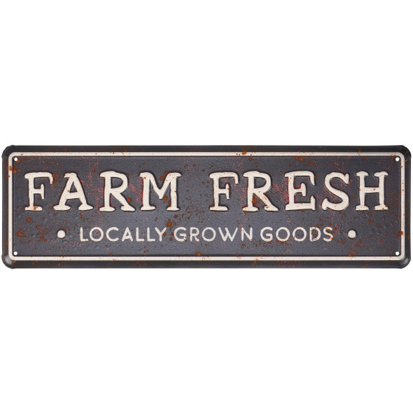 Rustic Themed Decorative Metal Wall Decor Sign - Farm Fresh Locally Grown Goods 17x5 from Primitives by Kathy