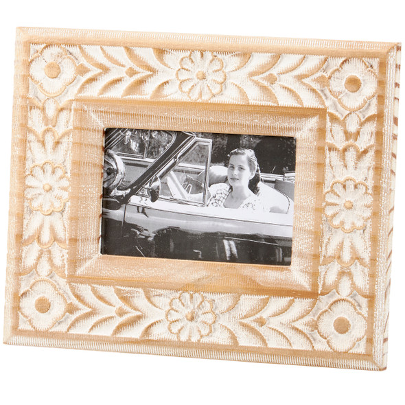 Decorative Wooden Photo Picture Frame - Floral Rosette Design (Holds 4x6 Photo) Home Collection from Primitives by Kathy