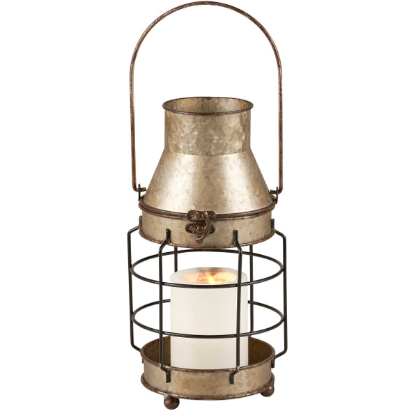 Rustic Themed Decorative Stovepipe Candle Lantern - Galvanized Metal Base - Home Collection from Primitives by Kathy