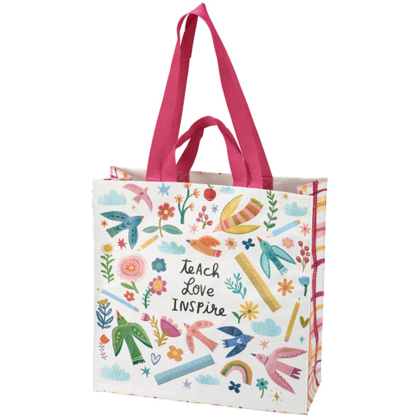 Double Sided Market Tote Bag - Teach Love Inspire - Birds Flowers & Classroom Themed from Primitives by Kathy