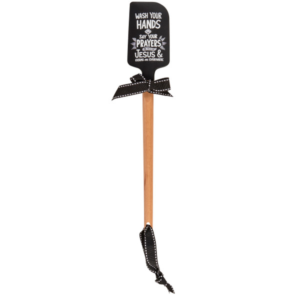 Double Sided Silicone Spatula With Wooden Handle - Wash Your Hands & Say A Prayer Jesus & Germs from Primitives by Kathy