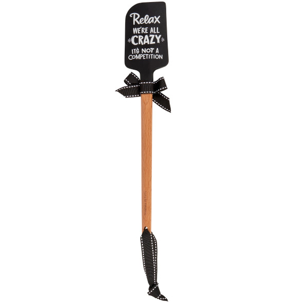 Double Sided Silicone Spatula With Wooden Handle - Relax We're All Crazy Not A Competition from Primitives by Kathy