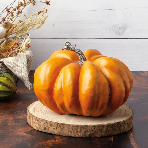 Decorative Large Orange Pumpkin Figurine Decor 8.5 In - Fall Collection from Primitives by Kathy