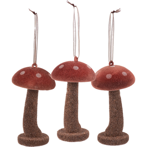 Set of 3 Red Mushroom Hanging Ornaments - 3 Inch - Cottage Collection from Primitives by Kathy