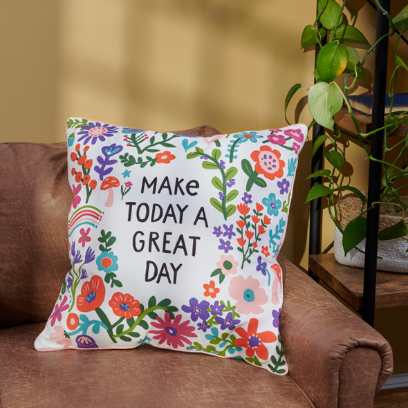 Decorative Cotton Throw Pillow - Make Today A Great Day - Colorful Floral Print 20x20 from Primitives by Kathy