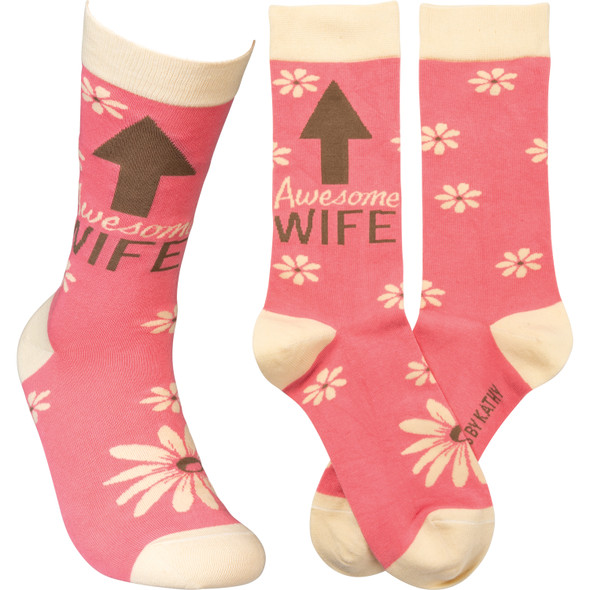 Daisy Design Awesome Wife Colorfully Printed Cotton Socks from Primitives by Kathy