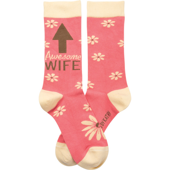 Daisy Design Awesome Wife Colorfully Printed Cotton Socks from Primitives by Kathy