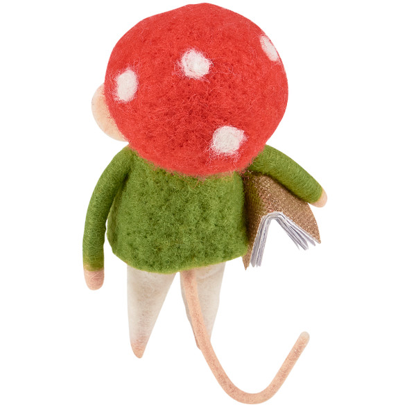 Felt Mouse Figurine - Mushroom Hat Holding Book - 5.25 Inch - Cottage Collection from Primitives by Kathy