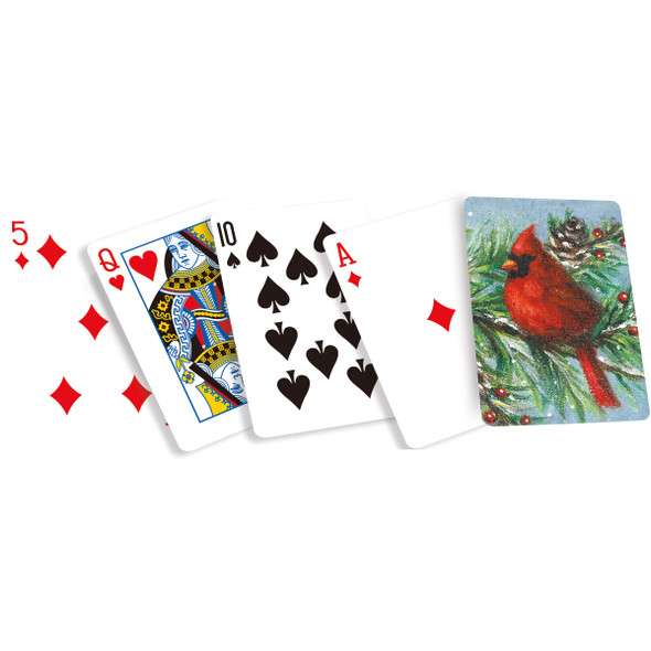 54 Card Playing Deck In Protective Case - Winter Cardinal Themed from Primitives by Kathy