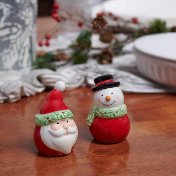 Santa & Snowman Ceramic Salt & Pepper Shaker Set from Primitives by Kathy