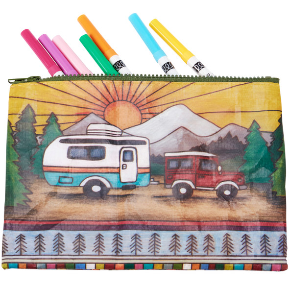 Double Sided Zipper Pouch Hand Bag - Wood Burn Art Jeep & Camer 9.5 In x 7 In from Primitives by Kathy