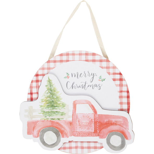 Decorative Hanging Wooden Sign Wall Decor - Pickup Christmas Truck 11x10 from Primitives by Kathy