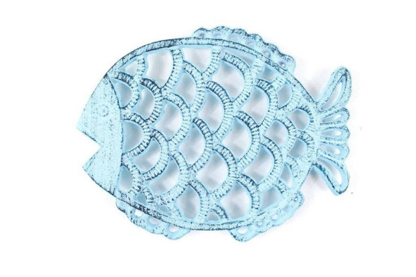 Handcrafted Rustic Dark Blue Whitewashed Cast Iron Big Fish Trivet 8" from Hampton Creations Handcrafted Rustic Dark Blue Whitewashed Cast Iron Big Fish Trivet 8" from Hampton Creations