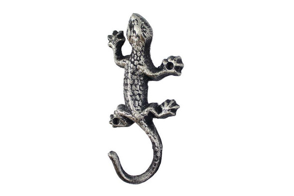 Handcrafted Rustic Silver Cast Iron Lizard Hook 6" from Hampton Creations Handcrafted Rustic Silver Cast Iron Lizard Hook 6" from Hampton Creations