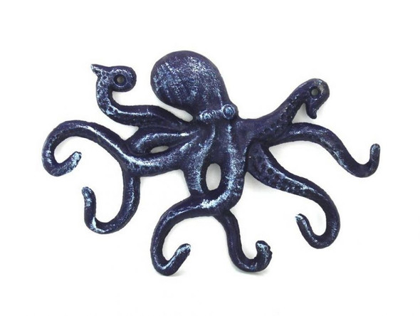 Handcrafted Rustic Dark Blue Cast Iron Octopus Hook 11" from Hampton Creations Handcrafted Rustic Dark Blue Cast Iron Octopus Hook 11" from Hampton Creations