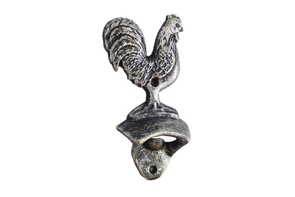 Handcrafted Rustic Silver Cast Iron Rooster Bottle Opener 6" from Hampton Creations Handcrafted Rustic Silver Cast Iron Rooster Bottle Opener 6" from Hampton Creations