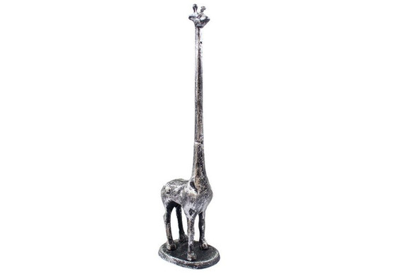 Handcrafted Rustic Silver Cast Iron Giraffe Extra Toilet Paper Stand 19" from Hampton Creations Handcrafted Rustic Silver Cast Iron Giraffe Extra Toilet Paper Stand 19" from Hampton Creations
