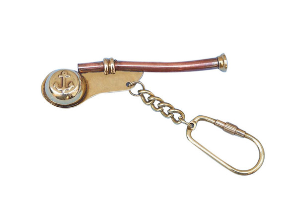 Handcrafted Solid Brass/Copper Bosun Whistle Key Chain from Hampton Creations