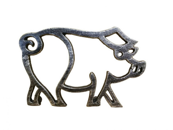 Handcrafted Rustic Silver Cast Iron Pig Shaped Trivet 8" from Hampton Creations Handcrafted Rustic Silver Cast Iron Pig Shaped Trivet 8" from Hampton Creations