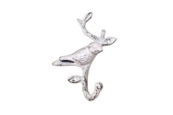 Handcrafted Whitewashed Cast Iron Decorative Bird Hook 6" from Hampton Creations Handcrafted Whitewashed Cast Iron Decorative Bird Hook 6" from Hampton Creations