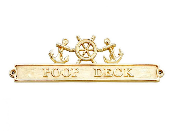 Handcrafted Brass Poop Deck Sign with Ship Wheel and Anchors 12" from Hampton Creations Handcrafted Brass Poop Deck Sign with Ship Wheel and Anchors 12" from Hampton Creations