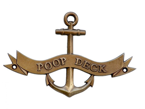 Handcrafted Antique Brass Poop Deck Anchor With Ribbon Sign 8" from Hampton Creations Handcrafted Antique Brass Poop Deck Anchor With Ribbon Sign 8" from Hampton Creations