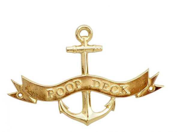 Handcrafted Brass Poop Deck Anchor With Ribbon Sign 8" from Hampton Creations Handcrafted Brass Poop Deck Anchor With Ribbon Sign 8" from Hampton Creations