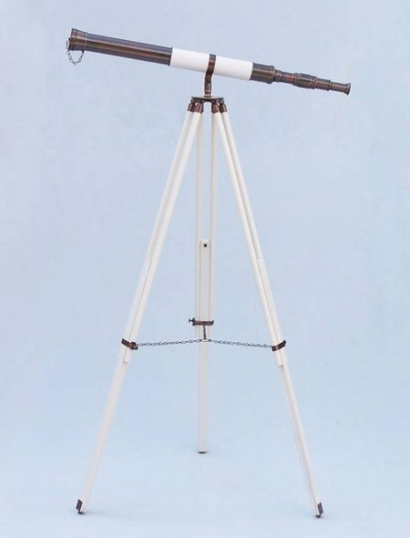 Handcrafted Admirals Floor Standing Antique Copper with White Leather Telescope 60" from Hampton Creations Handcrafted Admirals Floor Standing Antique Copper with White Leather Telescope 60" from Hampton Creations