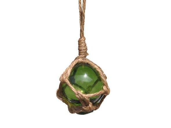 Handcrafted Green Japanese Glass Ball Fishing Float With Brown Netting Decoration 2" from Hampton Creations Handcrafted Green Japanese Glass Ball Fishing Float With Brown Netting Decoration 2" from Hampton Creations