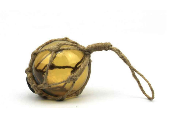 Handcrafted Amber Japanese Glass Ball Fishing Float With Brown Netting Decoration 3" from Hampton Creations Handcrafted Amber Japanese Glass Ball Fishing Float With Brown Netting Decoration 3" from Hampton Creations