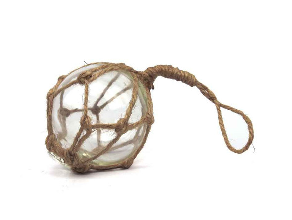 Handcrafted Clear Japanese Glass Ball Fishing Float With Brown Netting Decoration 3" from Hampton Creations Handcrafted Clear Japanese Glass Ball Fishing Float With Brown Netting Decoration 3" from Hampton Creations