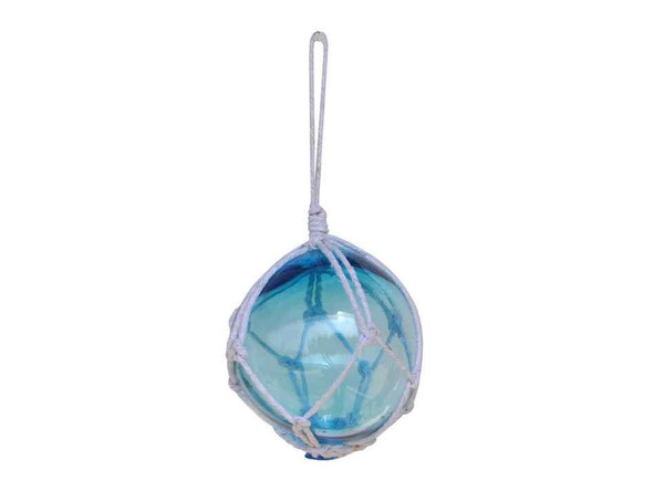 Handcrafted Light Blue Japanese Glass Ball Fishing Float With White Netting Decoration 3" from Hampton Creations Handcrafted Light Blue Japanese Glass Ball Fishing Float With White Netting Decoration 3" from Hampton Creations