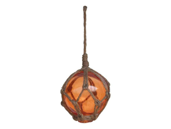 Handcrafted Orange Japanese Glass Ball Fishing Float With Brown Netting Decoration 3" from Hampton Creations Handcrafted Orange Japanese Glass Ball Fishing Float With Brown Netting Decoration 3" from Hampton Creations