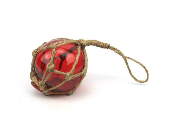 Handcrafted Red Japanese Glass Ball Fishing Float With Brown Netting Decoration 3" from Hampton Creations Handcrafted Red Japanese Glass Ball Fishing Float With Brown Netting Decoration 3" from Hampton Creations