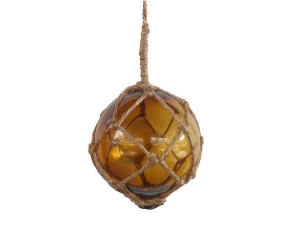 Handcrafted Amber Japanese Glass Ball Fishing Float With Brown Netting Decoration 4" from Hampton Creations Handcrafted Amber Japanese Glass Ball Fishing Float With Brown Netting Decoration 4" from Hampton Creations