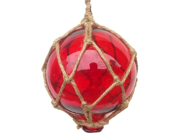 Handcrafted Red Japanese Glass Ball Fishing Float With Brown Netting Decoration 4" from Hampton Creations Handcrafted Red Japanese Glass Ball Fishing Float With Brown Netting Decoration 4" from Hampton Creations