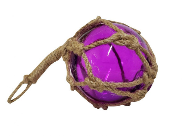 Handcrafted Purple Japanese Glass Ball Fishing Float With Brown Netting Decoration 4" from Hampton Creations Handcrafted Purple Japanese Glass Ball Fishing Float With Brown Netting Decoration 4" from Hampton Creations