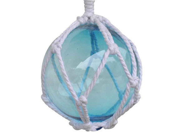 Handcrafted Light Blue Japanese Glass Ball Fishing Float With White Netting Decoration 6" from Hampton Creations Handcrafted Light Blue Japanese Glass Ball Fishing Float With White Netting Decoration 6" from Hampton Creations