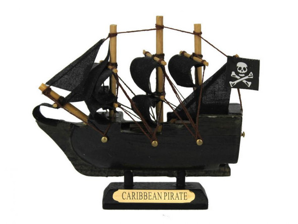 Handcrafted Wooden Caribbean Pirate Ship Model 4" from Hampton Creations