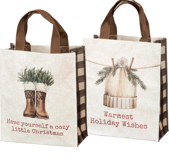 Warmest Holiday Wishes Double Sided Shopping Tote Bag from Primitives by Kathy