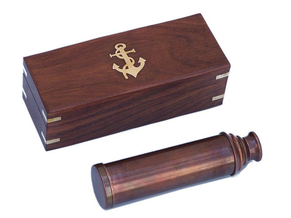 Handcrafted Deluxe Class Captain's Antique Copper Spyglass Telescope 15" with Rosewood Box from Hampton Creations Handcrafted Deluxe Class Captain's Antique Copper Spyglass Telescope 15" with Rosewood Box from Hampton Creations