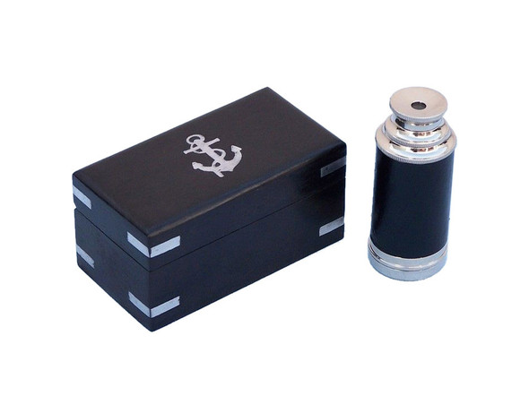 Handcrafted Deluxe Class Scout's Chrome - Leather Spyglass Telescope 7" with Black Rosewood Box from Hampton Creations Handcrafted Deluxe Class Scout's Chrome - Leather Spyglass Telescope 7" with Black Rosewood Box from Hampton Creations