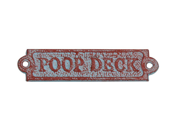 Handcrafted Rustic Red Whitewashed Cast Iron Poop Deck Sign 6" from Hampton Creations Handcrafted Rustic Red Whitewashed Cast Iron Poop Deck Sign 6" from Hampton Creations