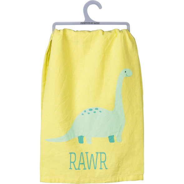 Cotton Kitchen Dish Towel - Yellow & Green Dinosaur RAWR 28x28 from Primitives by Kathy