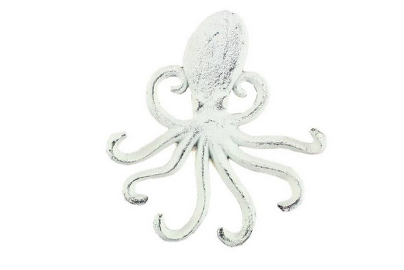 Handcrafted Rustic Whitewashed Cast Iron Wall Mounted Decorative Octopus Hooks 7" from Hampton Creations Handcrafted Rustic Whitewashed Cast Iron Wall Mounted Decorative Octopus Hooks 7" from Hampton Creations