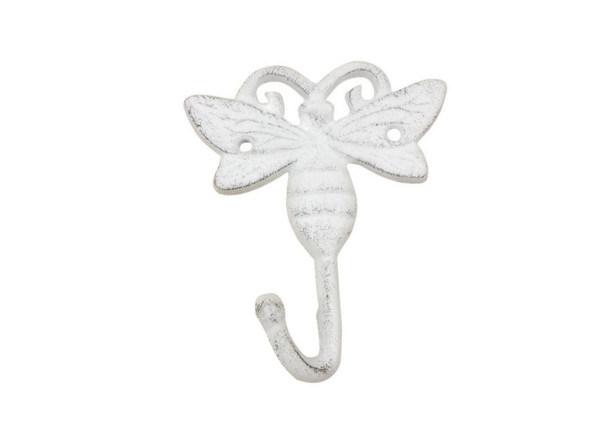 Handcrafted Whitewashed Cast Iron Bee Decorative Metal Wall Hook 5" from Hampton Creations Handcrafted Whitewashed Cast Iron Bee Decorative Metal Wall Hook 5" from Hampton Creations